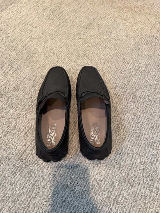 Salvatore Ferragamo Black Pebbled Leather Slip-On Loafers